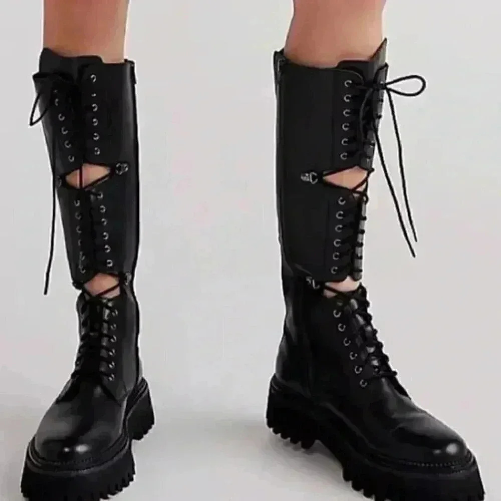 Free People Miller Lace Up Knee-High Combat Boots - Picture 3 of 3